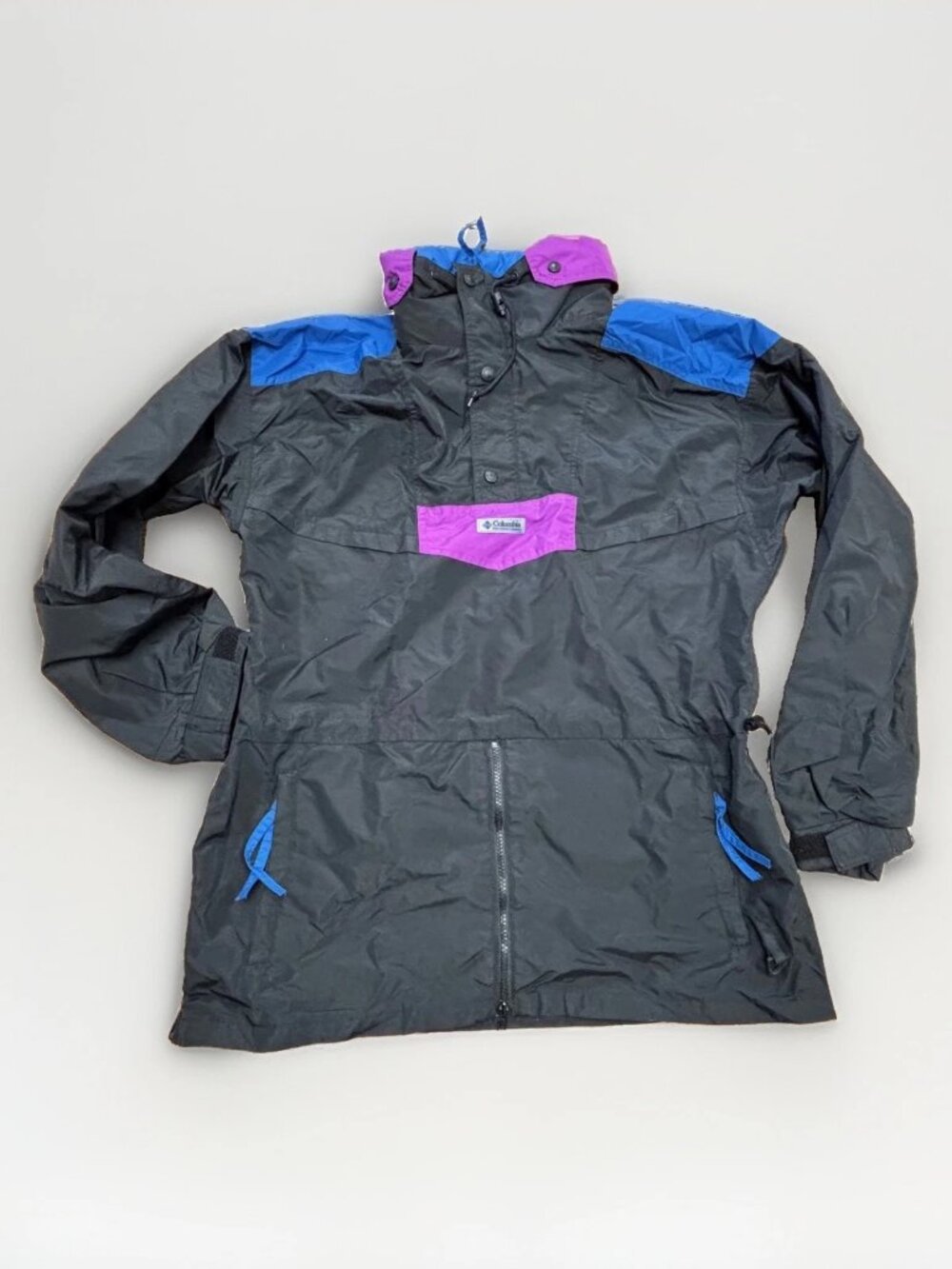 Vintage Columbia Windbreaker Jacket Mens M Black Blue Purple Colorblock 90s